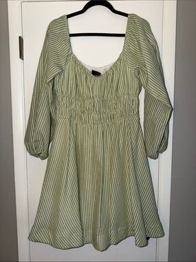Maison Tara Light Green and White Striped Dress